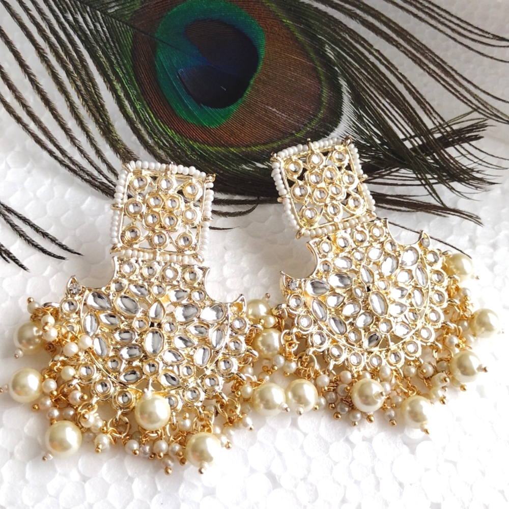 Large kundan moti jumka earrings Chandbali for wedding lengha sharara Eid Diwali